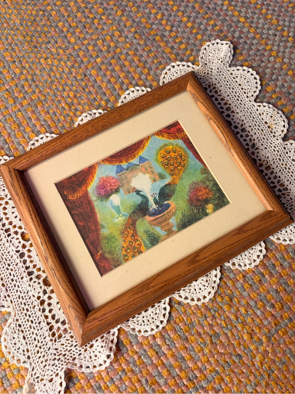 🦚🎭✨ Vintage Framed Peacock Stage Print ✨🎭🦚